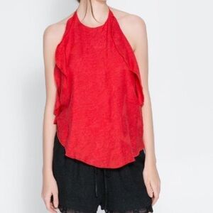 NWT Zara red backless top with frills M